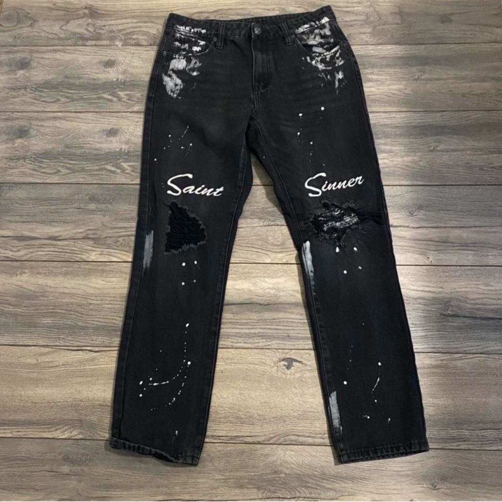 Forever 21 Black Distressed Slim Jeans